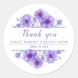 紫色のアネモネの水色結婚式の引き出物シール ラウンドシール