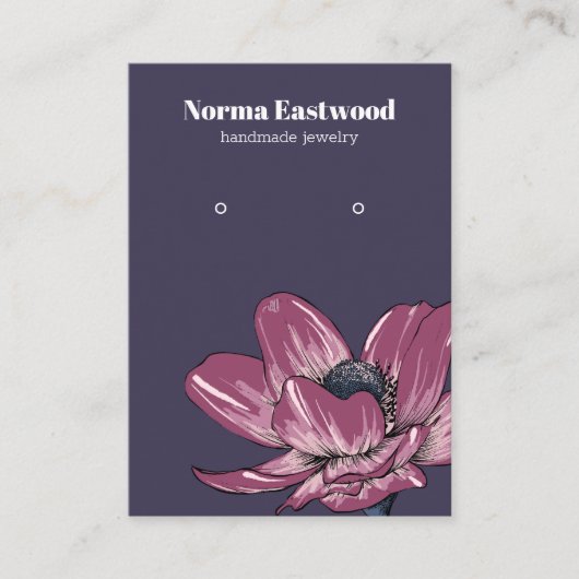 紫色のアネモネ花輪ディスプレイカード 名刺 (正面)