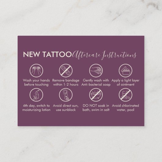 紫色のアフターケア説明 タトゥー ありがとうございます 名刺 (裏面)