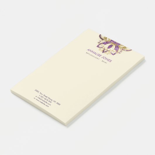 紫色のアメジストおよび金ゴールドフレームのはす ポストイット (アングル)