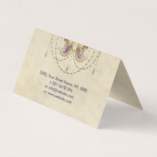 紫色のアメジストおよび金ゴールドフレームのはす 名刺 (裏面)