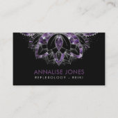 紫色のアメジストおよび銀は黒のはすを組み立てます 名刺 (正面)