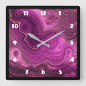 紫色のアメジストと金ゴールド抽象芸術エーゲート大型クロック スクエア壁時計 (正面)
