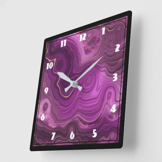 紫色のアメジストと金ゴールド抽象芸術エーゲート大型クロック スクエア壁時計 (傾斜)