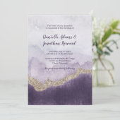 紫色のアメジストコンテンポラリーと金ゴールド結婚の 招待状 (スタンド正面)