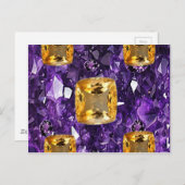 紫色のアメジスト及び金トパーズの宝石の水晶 ポストカード (正面/裏面)
