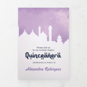 紫色のアラビアンナイトウォーターカラーキンセアニラTri-F 三つ折り招待状 (カバー)