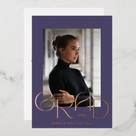 紫色のアールデコTyopgraphy大学院写真2022 箔招待状