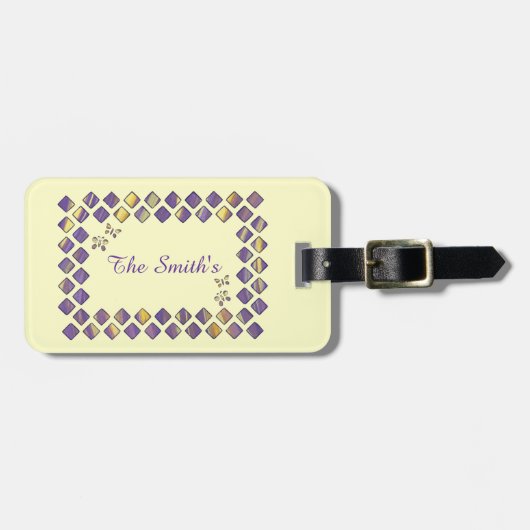 紫色のイエローダイヤモンド蝶ラゲッジタグ ラゲッジタグ (正面横)