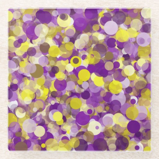 紫色のイエロードットガラスコースター ガラスコースター (正面)