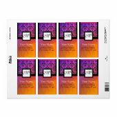 紫色のイエローバイオレットブラックダマスク、正方形モノグラム ラベル (フルシート)
