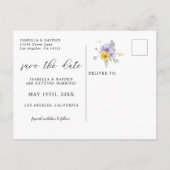 紫色のイエローラベンダー薄紫フローラ保存日付 案内ポストカード (裏面)