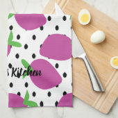 紫色のイチゴ黒い種子フルーツパターン キッチンタオル (四つ折り)