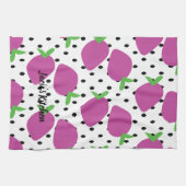 紫色のイチゴ黒い種子フルーツパターン キッチンタオル (横)