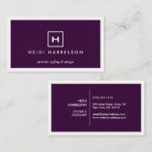 紫色のイニシャル/モノグラムとボックスロゴ 名刺 (正面/裏面)