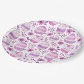 紫色のイースター卵と花のパターン ペーパープレート (アングル)