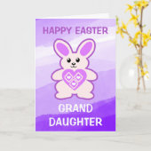 紫色のウサギの孫娘フォトイースター カード (黄色い花)