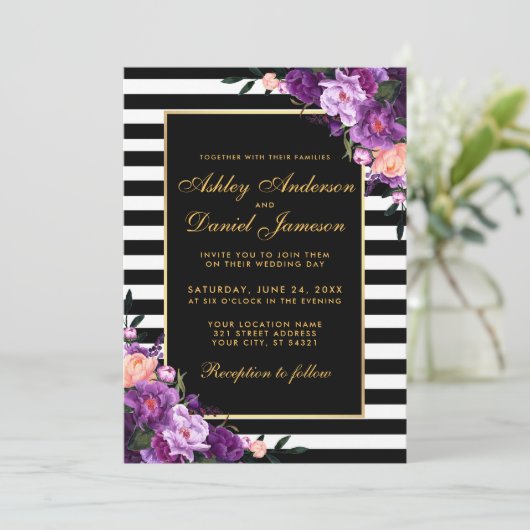 紫色のウルトラバイオレットフローラ結婚式招待状SP 招待状 (スタンド正面)