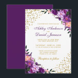 紫色のウルトラバイオレットフローラ金ゴールド結婚グリッター 招待状<br><div class="desc">水彩パープルウルトラバイオレットフローラ金ゴールドグリッター結婚式招待状カード</div>
