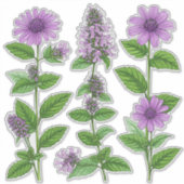紫色のエキナセアの花と緑の葉 シール (正面)