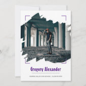 紫色のエギー抽象芸術ブラシストローク写真卒業 招待状 (正面)