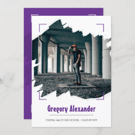 紫色のエギー抽象芸術ブラシストローク写真卒業 招待状