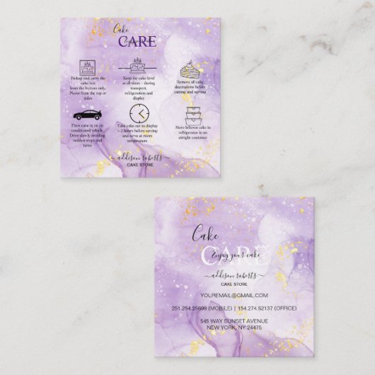 紫色のエステティック気にケーキスクエアビジネスカード スクエア名刺 (正面/裏面)
