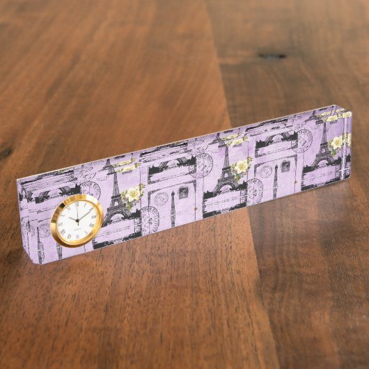 紫色のエッフェル塔の郵便はがきのスタンプ デスクネームプレート (側面)