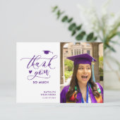 紫色のエレガントスクリプト写真ミニマル卒業 サンキューカード (スタンド正面)