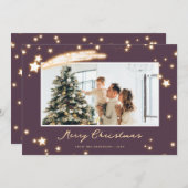 紫色のエレガントスパークリーの星の写真クリスマスカード シーズンカード (正面/裏面)