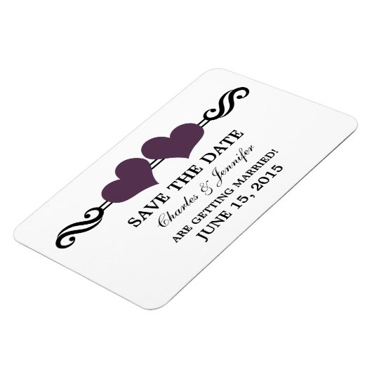 紫色のエレガントハート日付磁石を保存 マグネット (左側)
