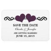 紫色のエレガントハート日付磁石を保存 マグネット (横)