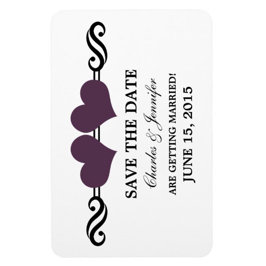 紫色のエレガントハート日付磁石を保存 マグネット (縦)