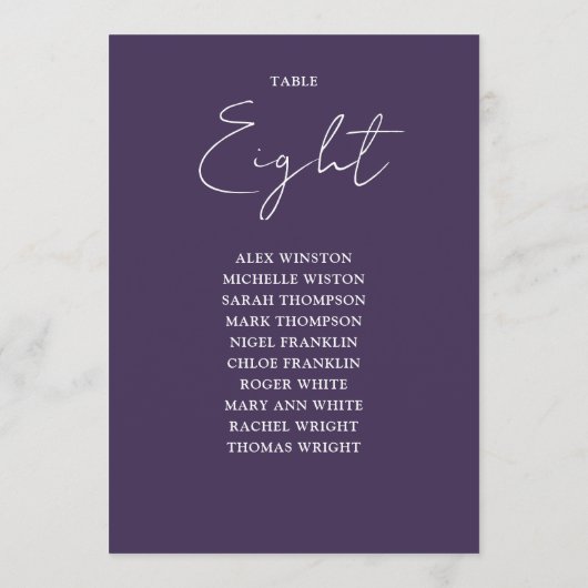 紫色のエレガントモダン座席表の番号 招待状 (裏面)