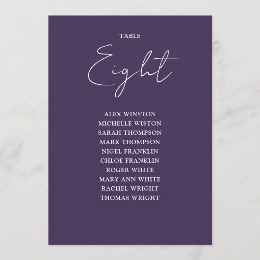 紫色のエレガントモダン座席表の番号 招待状 (正面)