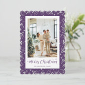 紫色のエレガント輝かしい写真メリークリスマスカード シーズンカード (スタンド正面)