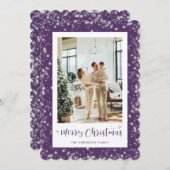紫色のエレガント輝かしい写真メリークリスマスカード シーズンカード (正面/裏面)