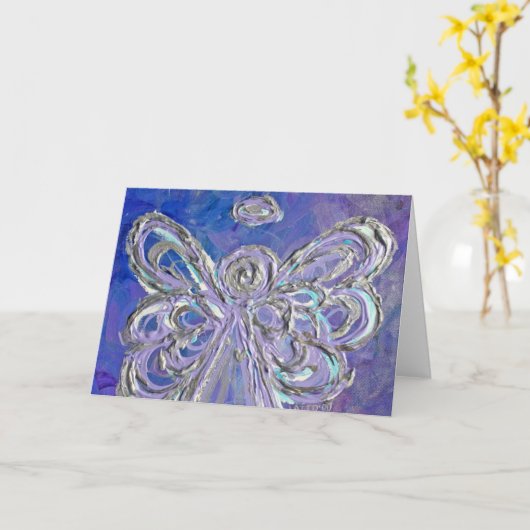 紫色のエンジェルグリーティングカードまたはノートカード カード (黄色い花)
