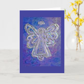 紫色のエンジェルグリーティングカードまたはノートカード カード (黄色い花)