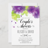 紫色のエーテル結婚の花のカップルのシャワー 招待状 (正面)