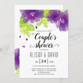紫色のエーテル結婚の花のカップルのシャワー 招待状