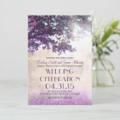 紫色のオカシの木と愛の鳥の結婚式の招待 招待状 (スタンド正面)