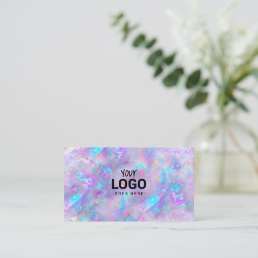 紫色のオパールの背景にロゴを付インスパイアける 名刺 (スタンド正面)