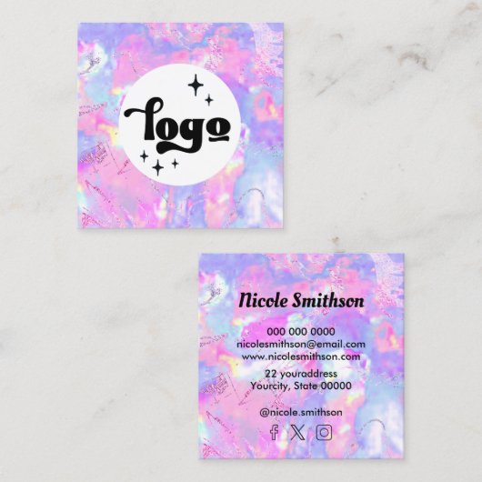 紫色のオパール・スクエア・ビジネス・カード スクエア名刺 (正面/裏面)