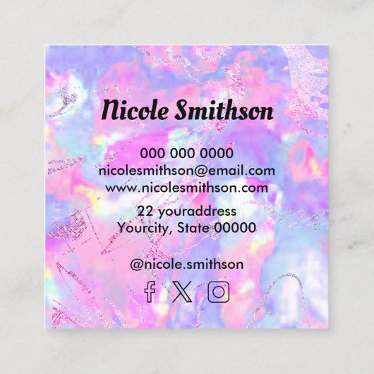 紫色のオパール・スクエア・ビジネス・カード スクエア名刺 (裏面)