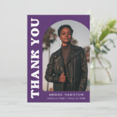 紫色のオフセットアーチ写真卒業 サンキューカード (スタンド正面)