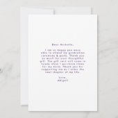 紫色のオフセットアーチ写真卒業 サンキューカード (裏面)