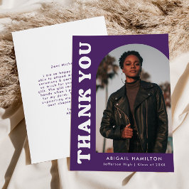 紫色のオフセットアーチ写真卒業 サンキューカード