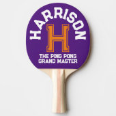 紫色のオレンジカスタム色のモノグラムの名前とスローガン 卓球ラケット (正面)