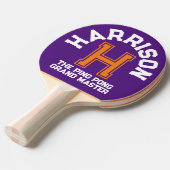 紫色のオレンジカスタム色のモノグラムの名前とスローガン 卓球ラケット (正面アングル)